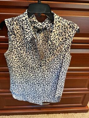 Theyskens' Theory Sleeveless Leopard Print Blouse - Navy & White